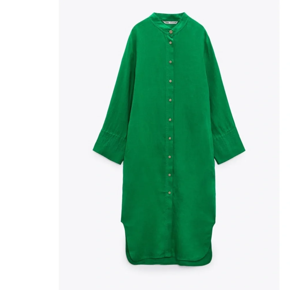 Zara linen tunic dress emerald green XL_7